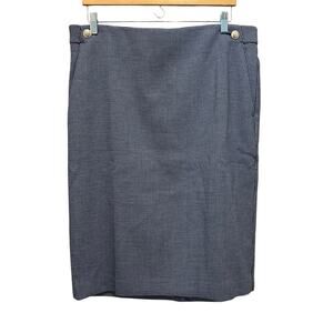 ANN TAYLOR  Blue Gray Plaid Pencil Skirt Sz 14 Lined Pockets Gold Buttons NEW